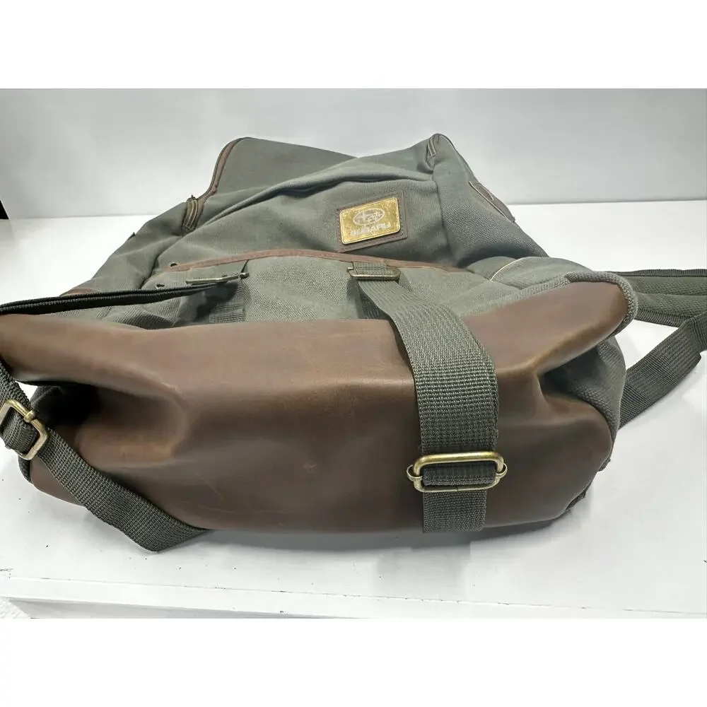 Subaru Finley Mill Backpack Green Canvas Brown Trim Laptop Bag New Without Tags